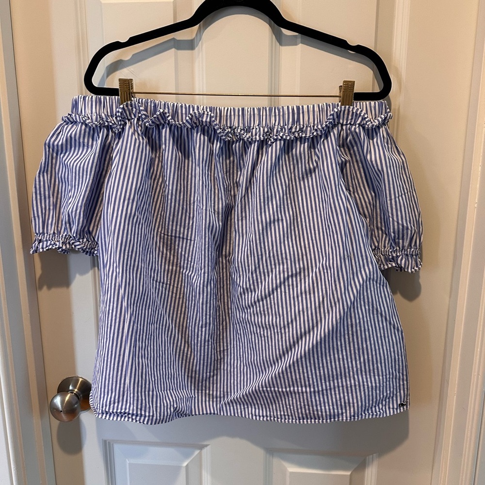 Vineyard Vines Target Off Shoulder Top 1X Blue White Stripe Ruffle Blouse